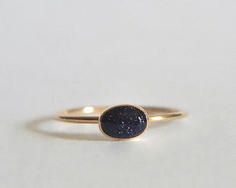 Blue Sunstone Ring, Oval Ring, Dainty Ring, Everyday Wear Ring, Minimalist Ring, Gemstone Ring, Unique Jewelry, Gifts For Her, Blue Ring