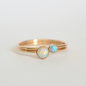Set of Two Opal Rings, Custom Made To Order, Choose Opal Color, Dainty Stacking Rings, Bridesmaid Gifts, Minimalist Set Opal Stacking Rings