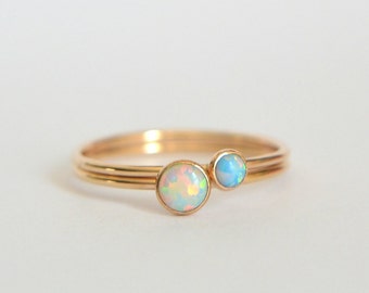 Set of Two Opal Rings, Custom Made To Order, Choose Opal Color, Dainty Stacking Rings, Bridesmaid Gifts, Minimalist Set Opal Stacking Rings