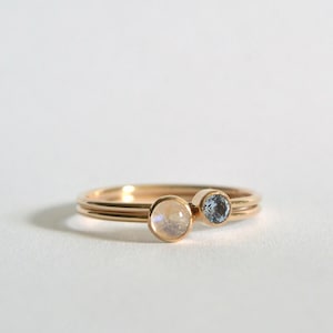 Gold Moonstone Ring, Moonstone Ring, Moonstone Ring Gold, Aquamarine Ring, Rainbow Moonstone Ring, Moonstone Gold Ring, Stacking Ring