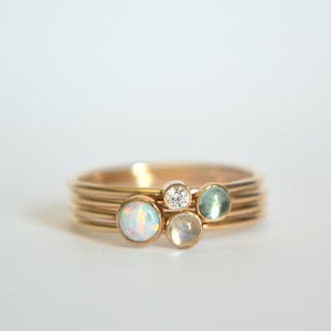 Set Four Opal Gold Filled Rings, Gold Opal Ring, Dainty Opal Ring, Gold Moonstone Ring, Gold CZ Ring, Stacking Ring, Stackable Ring