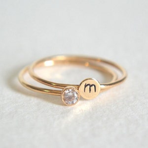 Set of Two Gold Filled Rings, Gold CZ Ring, Personalized Ring, Stacking Ring, Initial Ring, 14k Gold Ring, Dainty Ring, Stackable Ring