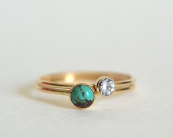 Gold Turquoise Ring, Turquoise Ring, Turquoise Ring Gold, Gold Filled Turquoise Ring, Cz Ring, Dainty Ring, Turquoise and Cz Ring