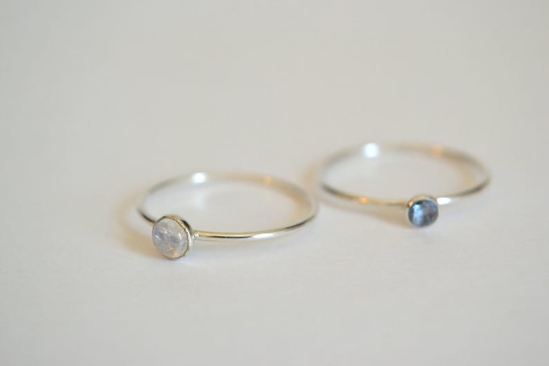Silver Moonstone Ring, Moonstone Ring, Silver Aquamarine Ring, Aquamarine Ring Silver, Dainty Ring, Stacking Ring, Rainbow Moonstone Ring image 2