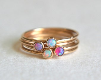 Set Of Four White, Blue, Pink and Lavender Opal Stacking Rings 14k Gold Filled, Sterling Silver or 14k Solid Gold Perfect Stacking Ring Gift