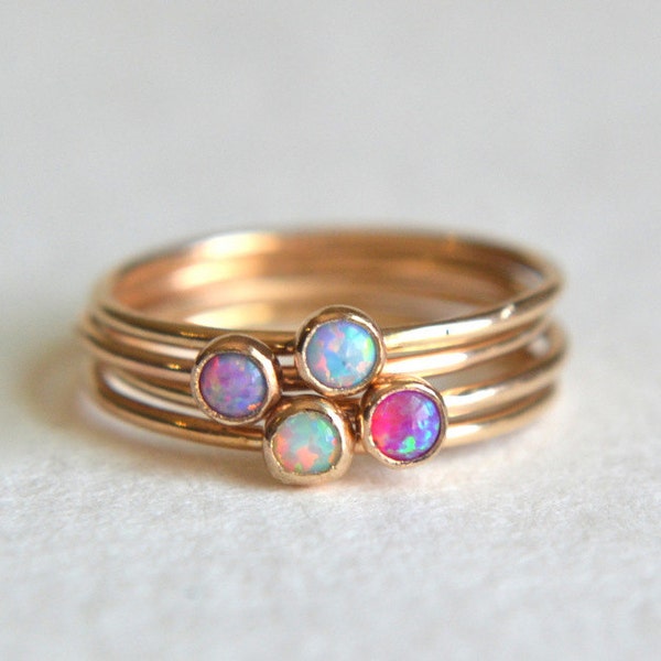 Set Of Four White, Blue, Pink and Lavender Opal Stacking Rings 14k Gold Filled, Sterling Silver or 14k Solid Gold Perfect Stacking Ring Gift