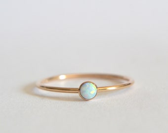 14k Gold Filled or 14k Solid Gold Opal Ring, Dainty and Simple Stacking Opal Ring, Gifts for Her,  Boho and Hippie Ring, Bridesmaid Gifts