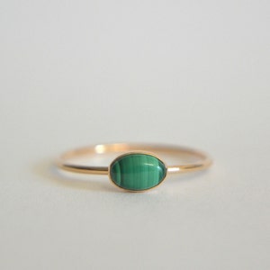 Oval Malachite Ring, Dainty Ring, Natural Gemstone Ring, Minimalist Ring For Her In 14k Gold Filled, Sterling Silver, 14k Solid Gold Ring