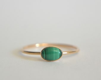 Oval Malachite Ring, Dainty Ring, Natural Gemstone Ring, Minimalist Ring For Her In 14k Gold Filled, Sterling Silver, 14k Solid Gold Ring