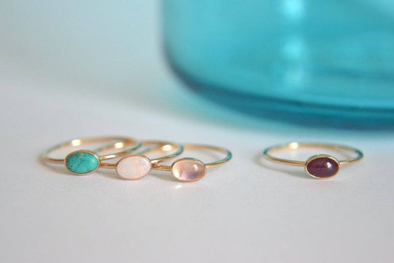 14k Solid Gold, 14k Gold Filled, Or Sterling Silver Oval Natural Turquoise Gemstone Ring, Dainty Genuine Turquoise Ring, Minimalist Jewelry image 6