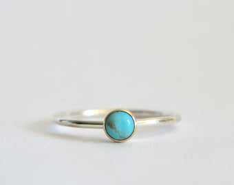 14k Solid Gold And Sterling Silver Turquoise Ring, Natural Turquoise Gemstone, Gifts for Her, Anniversary Gifts, Boho And Hippie Rings