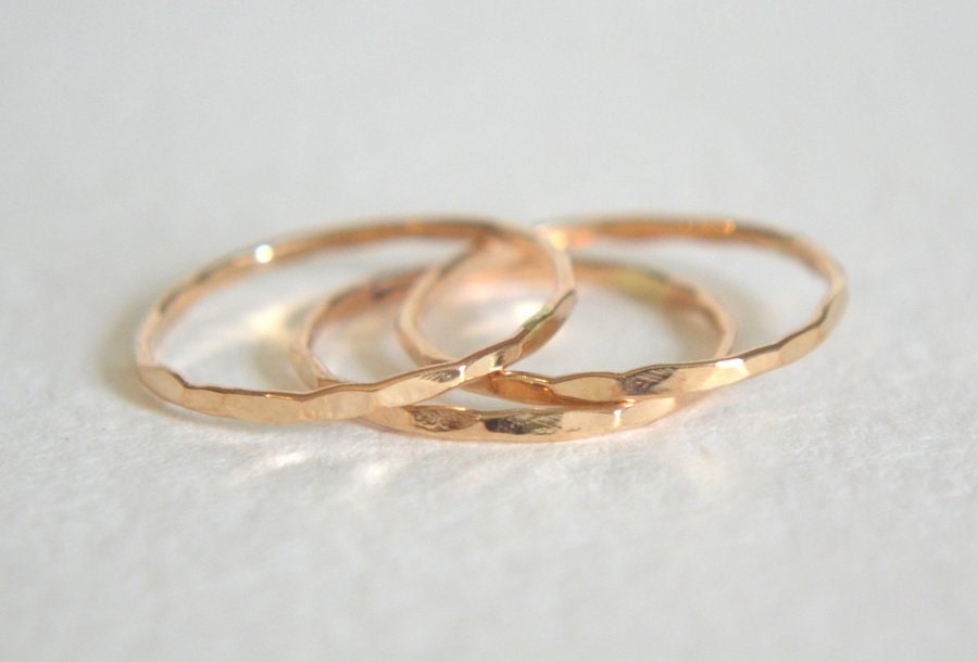 Gold Stacking Ring, Stacking Ring Set, Midi Ring, Hammered Stacking R…