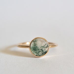 14k Solid Gold Natural Moss Agate Gemstone Ring, Engagement Ring, Moss Agate Wedding Ring, Genuine Moss Agate Ring, Minimalist Jewelry