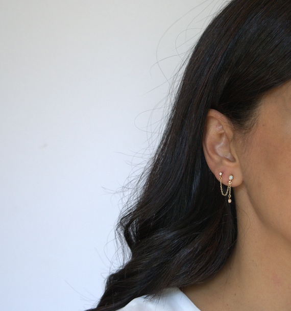 ピアス [wingbling] Nuno Double Chain Basic OneTouch Ring Earring Singel Sterling Silver Double Lobe Piercing Earring with