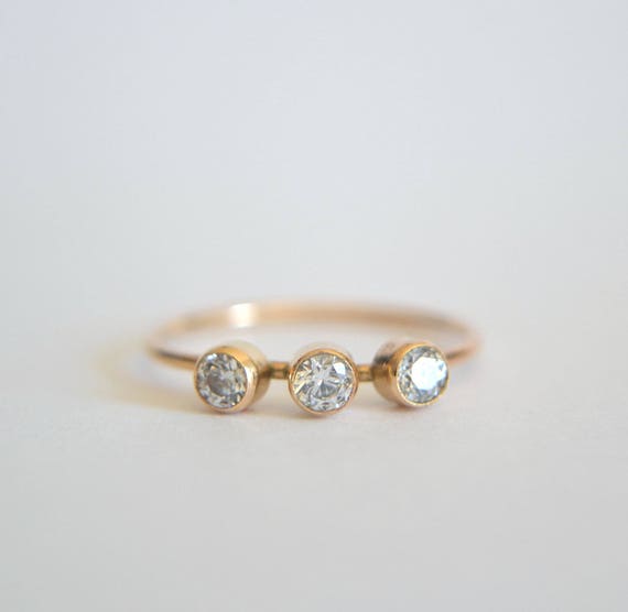 14k Three Stone Diamond Ring 14k Gold Diamond Ring Diamond - Etsy