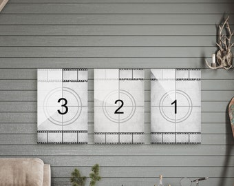 Impressions compte à rebours sur bobines, lot de 3 décorations de cinéma maison, oeuvre d'art murale de film, salle multimédia pour cinéphiles, oeuvre d'art murale au sous-sol, plusieurs tailles