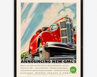 Vintage Car Ad, 1936 Car Poster, GMC Classic Car, Retro Wall Art, American Car Ad, Car Lover Gift, Digital Ad Page Download