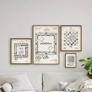 Vintage Board Games Art, Basement Game Room, Media Room Decor, Set of 4  Vintage Game Patents, Gallery Wall Art, Multiples Size Printables