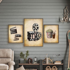 Home Theater Decor, Home Theater Movie Wall Art, Media Room, Print Set of 3, Movie Decor, Best Seller, Gallery Wall Printables