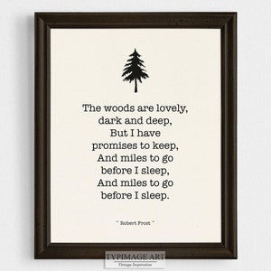 Robert Frost Literary Print, Prezent dla Miłośnika Książek, Poezja Print, Prezent dla Absolwenta, Miles to Go Before I Sleep, Sztuka Książki, Natychmiastowe Pobieranie