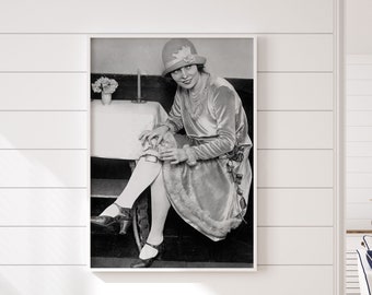 Vintage Bar Decor, Prohibition Wall Art, Flapper with Whiskey Flask, Black and White Photography, Unique Home Bar Decor Gift