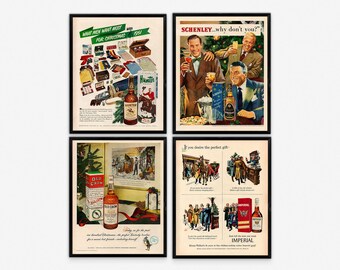 Vintage Christmas Magazine Ads, Retro Bar Decor, Classic Ad Prints, Bar Poster, Cocktail, Advertisement, Retro Bar Cart, Mid Century Modern