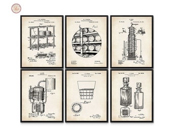 Whiskey Patent Print Set of 6  Vintage Bourbon  Bar Wall Art  Invention Prints  Discounted Set of Printable Art