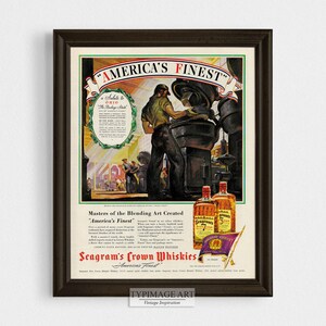 1950年代の酒類広告の印刷物、ケンタッキーの酒場、ミッドセンチュリーモダンインテリア、デジタルヴィンテージアルコール広告、ウイスキープリント、レトロなウイスキーアートプリント、