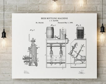 Beer Sign  Bar Decor  Beer Bottling Patent  Patent Prints  Beer Brewing   Gifts for Him  Beer Patent, Beer Art, Beer Print Art, Gift for Him