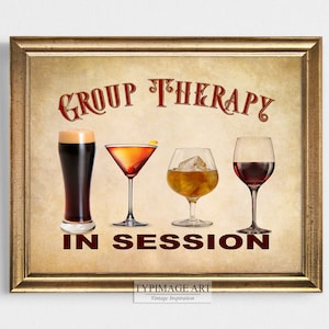 Group Therapy Bar Sign, Retro Pub Decor, Humorous  Bar Wall Decor, Funny Drinking Quote, Pub Sign, Kitchen Decor, Gift for Mom