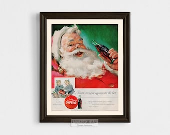 Classic Cola Ad, Vintage Kitchen Decor,  Retro Mid-Century Ad, Vintage Christmas Poster, 1950s, Retro Christmas Santa Gift, Soda Ad Page