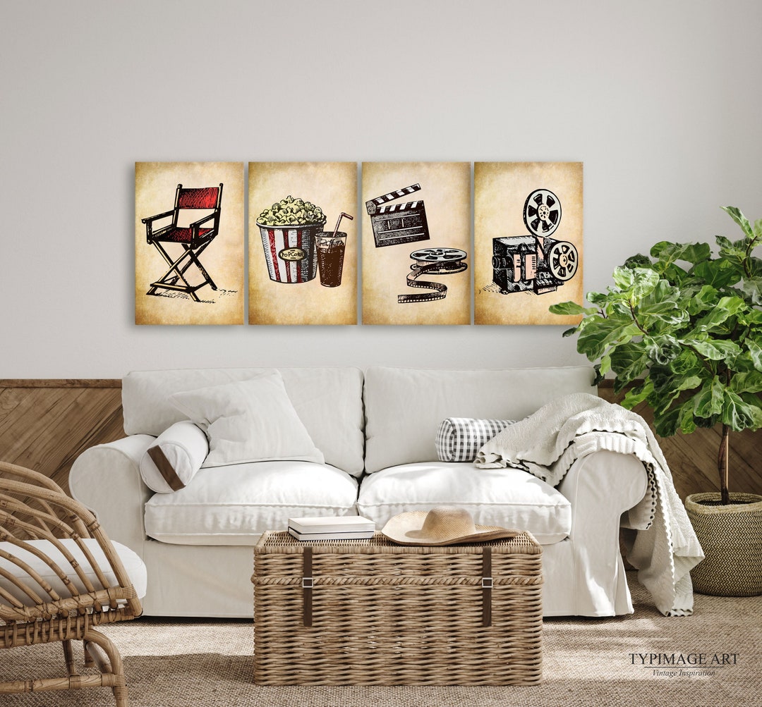 Theater Wall Art Set of 4, Movie Theater Decor, Theater Lover Gift ...