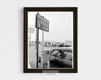 Photo imprimable vintage, impression noir et blanc rétro, décoration MCM, technologie rétro, téléphone à accès rapide