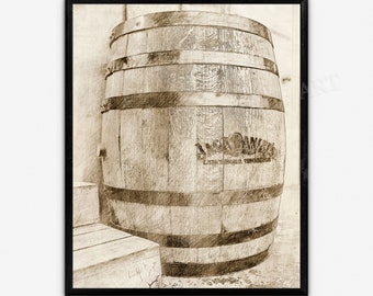 Whisky Art Whiskey Barrel Digital Sketch vintage Style Art Jack Rustic Wall Art Whisky Gift, Whisky Lover, Deux tailles imprimables