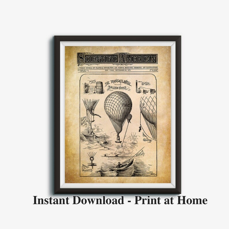 Hot Air Balloon Steampunk Airship Transatlantic Balloon Voyage Airship Poster Vintage Industrial Print Retro Prints Printable Art image 1