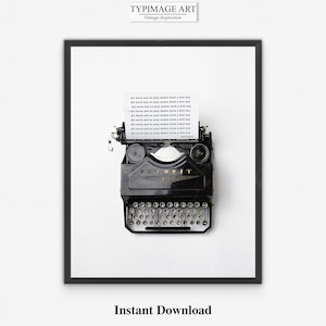 May include: Black and white vintage typewriter with a sheet of paper inserted. The paper has the text "All work and no play makes Jack a dull boy" repeated multiple times. The typewriter is on a white background.