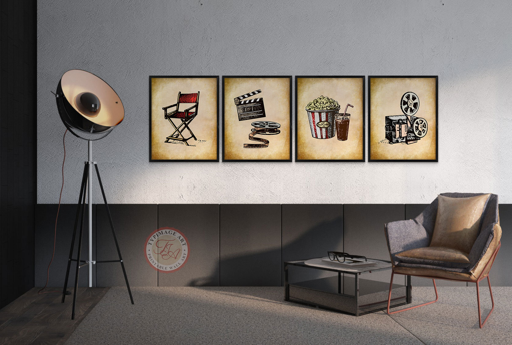 Theater Wall Art Set of 4 Movie Theater Decor Theater | Etsy