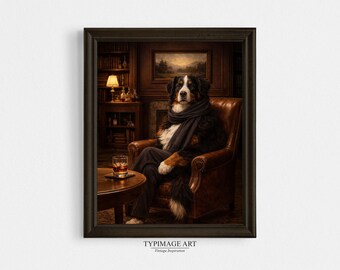 Impression de la chambre Bourbon – Bouvier bernois, décoration de cheminée de mauvaise humeur, art lounge whisky, téléchargement numérique art chien