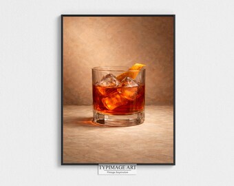 Negroni Cocktail Still Life Art Print - Classic Italian Cocktail Bar Wall Art, Painting Style Home Bar Printable