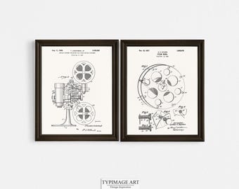 Brevet de bobine de film vintage, lot de 2 pour salle de cinéma, affiches de salle multimédia, oeuvre d'art murale pour projecteur de film, décoration de cinéma maison