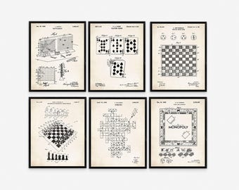 Vintage Games for Game Room, Set of 6 Retro Board Game Art, Gaming Room Artwork, Board Game Lover Gift, Game Room Art, Basement Wall Art
