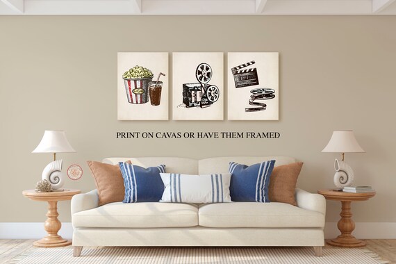 Décoration Murale Métal 5 Pièces Cinéma – Style Rétro, Lot De 5 Panneaux Noirs