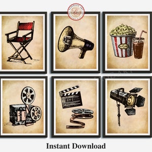 Movie Night Decor, Gallery Wall Art, Set of 6  Home Theater, Media Room Movie Posters, Gallery Wall Art, Printable, Print at Home