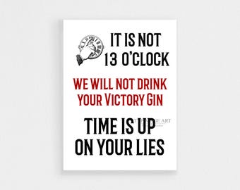 Affiche de protestation - impression d'art dystopie orwellienne, art mural politique, signe de la résistance au gin de la victoire, décoration inspirée de 1984