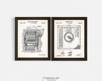 Ensemble d'impressions de brevets de casino | Machine à sous, plan de roulette, décoration de salle de jeux (téléchargement numérique)