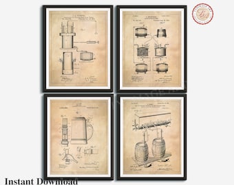 Beer Patents  Husband Gift  Beer Gifts  Beer Print Set  Art Print Download  Beer Bar  Beer Art, Beer Brewing Prints, Bar Decor, PRINTABLE