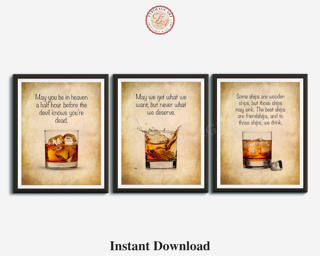 Irish Toasts Whiskey Prints With Quotes Drinking Toast Bourbon Art Home