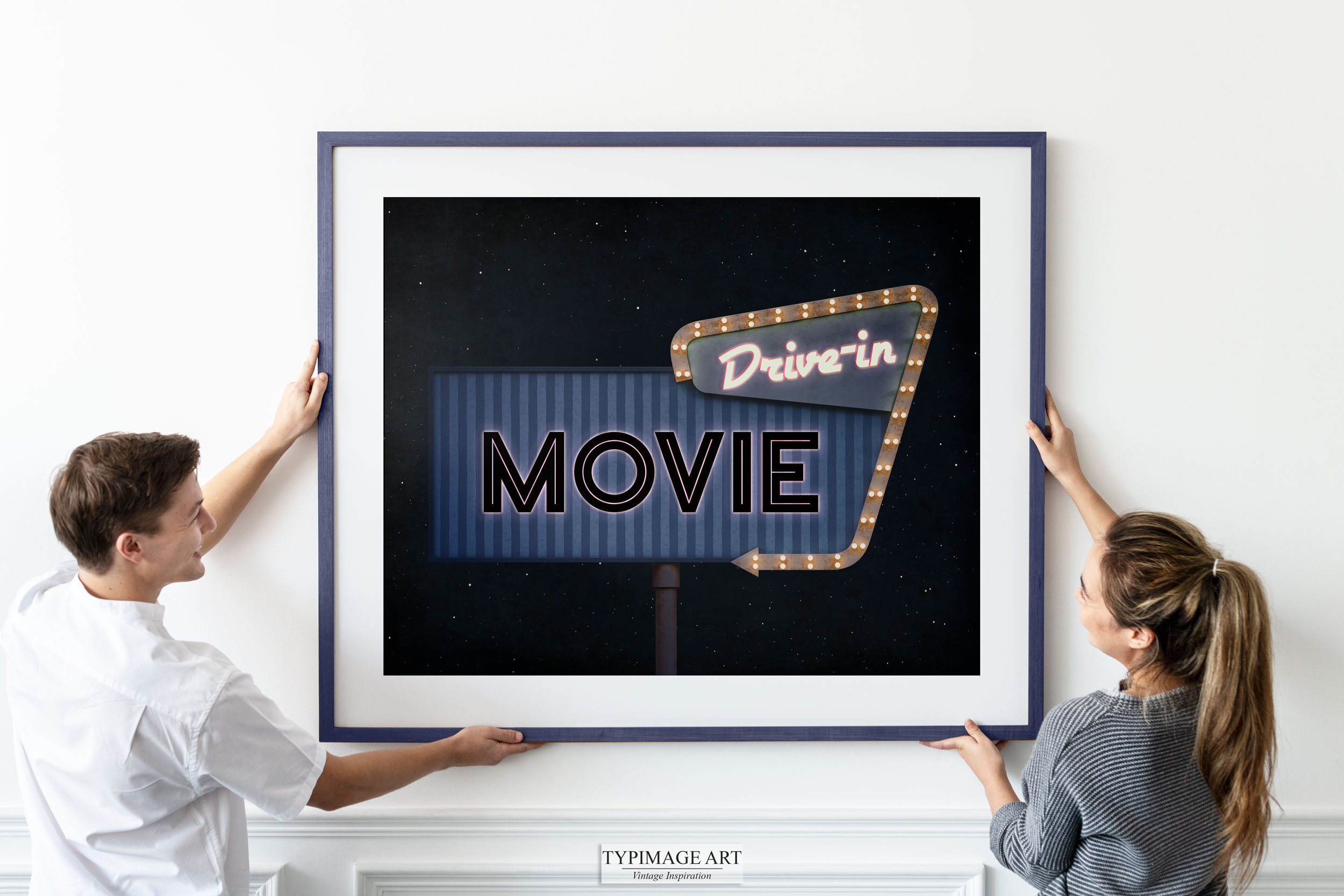 Drive In Sign Drive-in Movie Theater Sign, Movie Prints, Retro Movie Art, Media Room ...