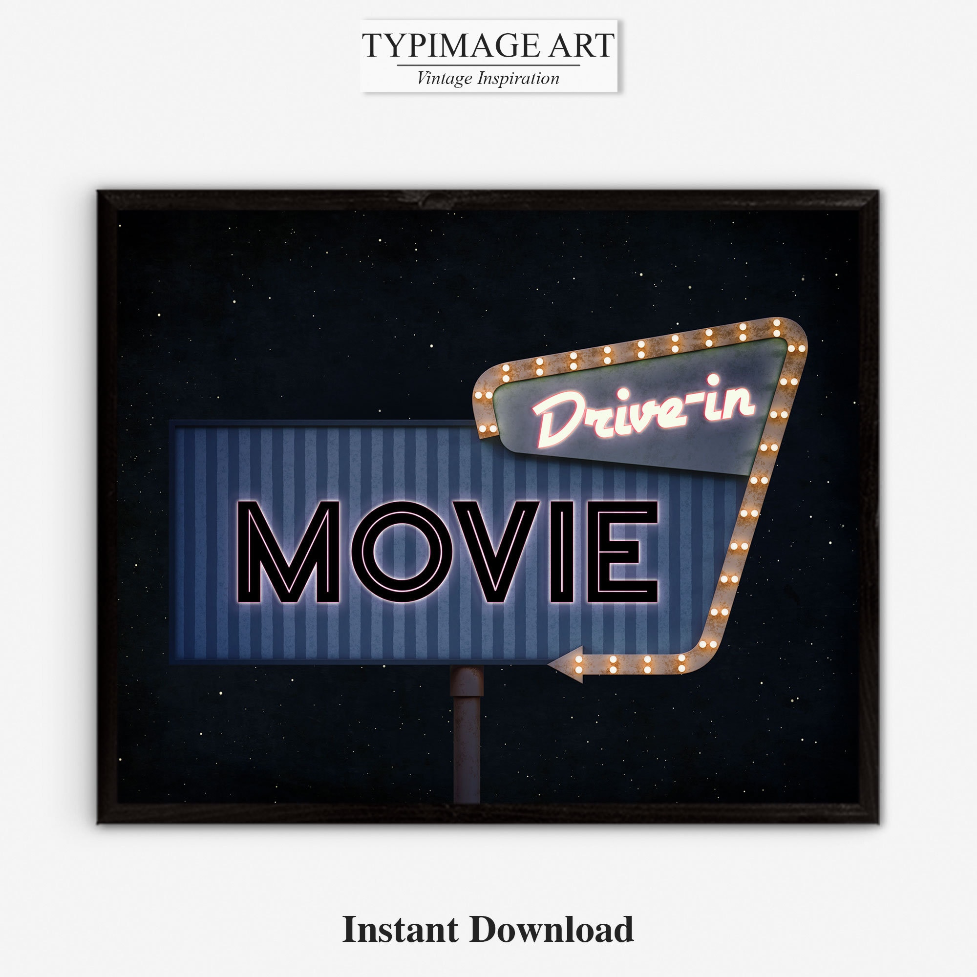 Drive In Sign Drive-in Movie Theater Sign, Movie Prints, Retro Movie Art, Media Room ...