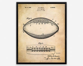Regalo deportivo, regalo de jugador de fútbol, impresión para habitación infantil, regalos para hombres, diseño de patente de fútbol, decoración vintage para sala de juegos.